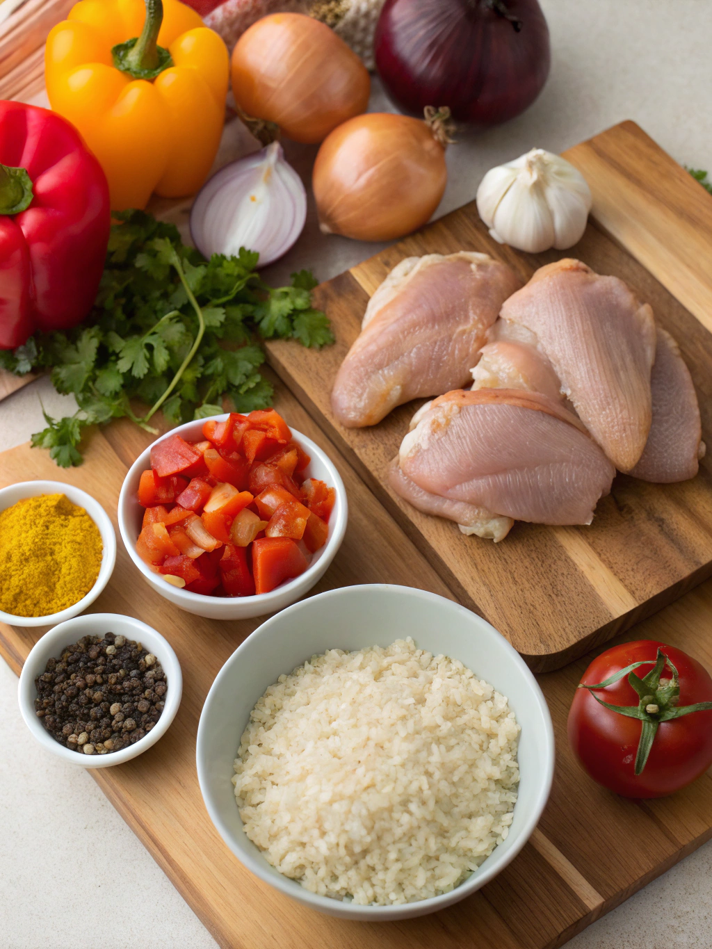 Ingredientes para arroz con pollo al curry
